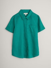 Seasalt Cornwall Blue Drydock Short Sleeve 100% Linen Shirt - Image 4 of 5