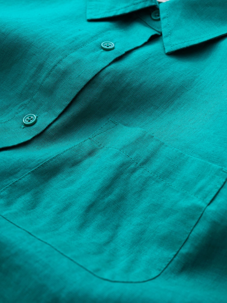 Seasalt Cornwall Blue Drydock Short Sleeve 100% Linen Shirt - Image 5 of 5