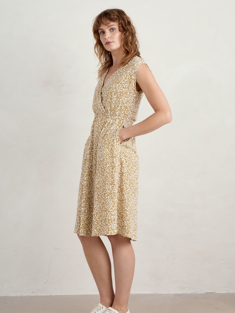 Seasalt Cornwall Yellow Faye Sleeveless Mock Wrap Dress - Image 1 of 5