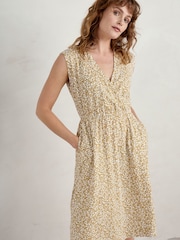 Seasalt Cornwall Yellow Faye Sleeveless Mock Wrap Dress - Image 3 of 5