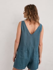 Seasalt Cornwall Blue Salt Air Linen Playsuit - Image 2 of 6