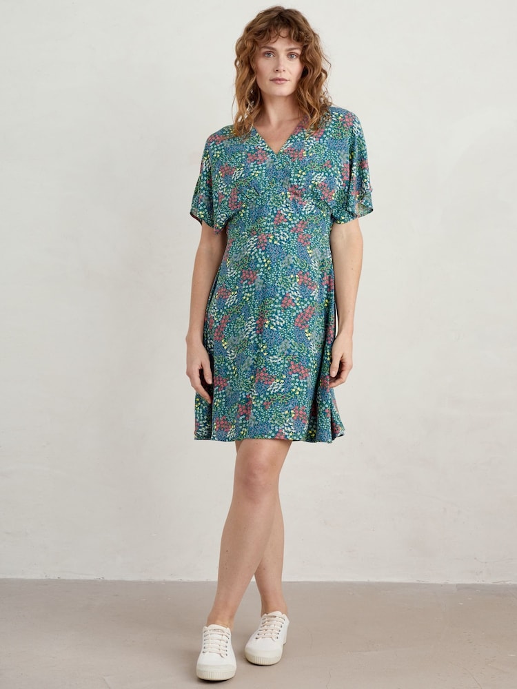 Seasalt Cornwall Blue Wilsey Empire Line Flared Sleeve Dress - Image 1 of 5 Seasalt Cornwall Blue Wilsey Empire Line Flared Sleeve Dress - Image 1 of 5