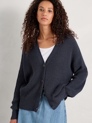 Seasalt Cornwall Blue Winding Creek Organic Cotton Knit Cardigan - Image 1 of 5