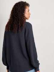 Seasalt Cornwall Blue Winding Creek Organic Cotton Knit Cardigan - Image 2 of 5