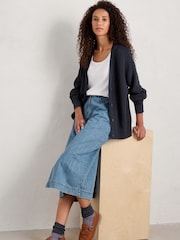 Seasalt Cornwall Blue Winding Creek Organic Cotton Knit Cardigan - Image 3 of 5