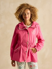 Joules Holt Pink Waterproof Packable Raincoat with Hood - Image 1 of 9