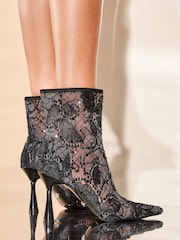 Lipsy Black High Heel Sequin Lace Party Ankle Boot - Image 4 of 4