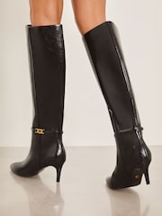 Lipsy Black Straight Leg Faux Leather Long Knee High Boots - Image 4 of 4