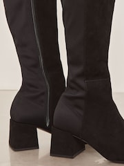 Lipsy Black Wide Fit Elastic Stretch Block Heel Faux Suede Boot - Image 3 of 4