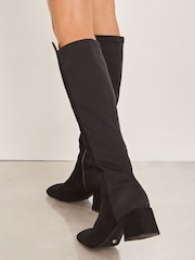 Lipsy Black Wide Fit Elastic Stretch Block Heel Faux Suede Boot - Image 4 of 4