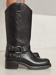 Lipsy Black Western Moto Biker Flat Chunky Comfort Faux Leather Boot - Image 4 of 4