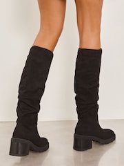 Lipsy Black Wide Fit Block Heel Ruched Knee High Boots - Image 2 of 4