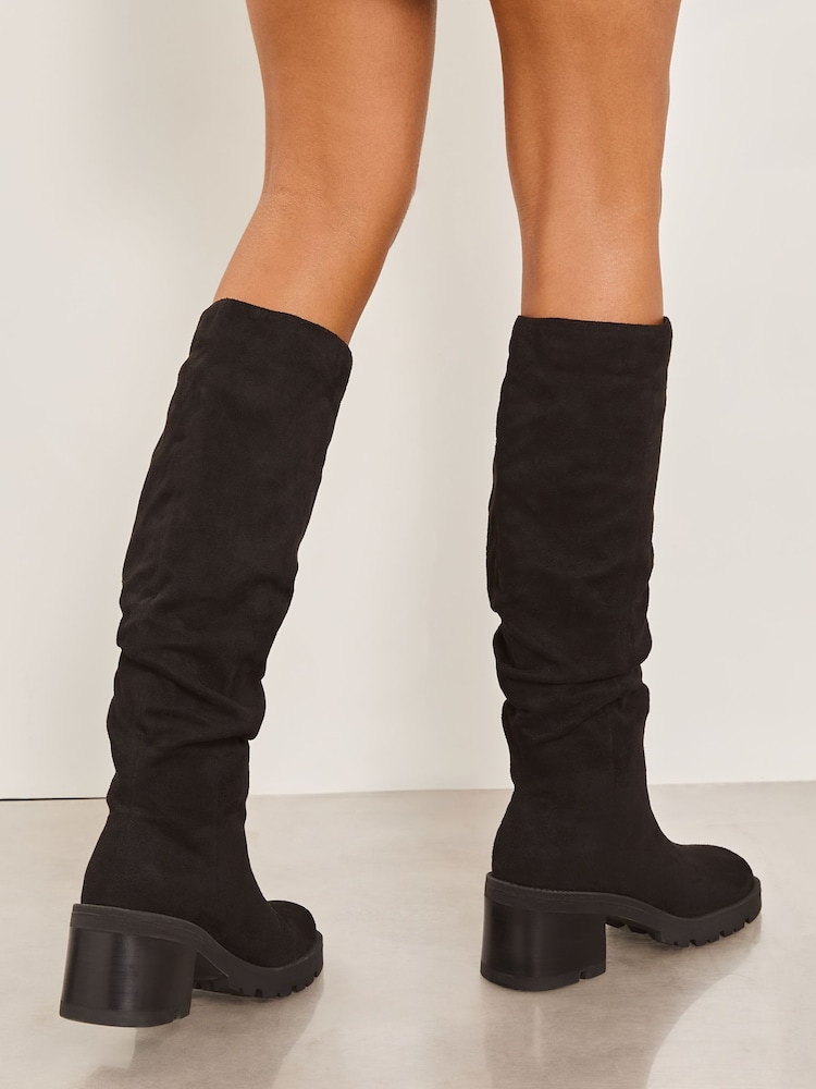 Lipsy Black Wide Fit Block Heel Ruched Knee High Boots - Image 2 of 4