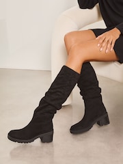 Lipsy Black Wide Fit Block Heel Ruched Knee High Boots - Image 3 of 4