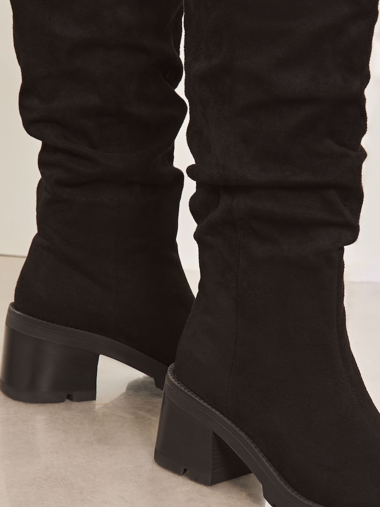 Lipsy Black Wide Fit Block Heel Ruched Knee High Boots - Image 4 of 4