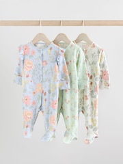 Blue 3 Pack Floral Blue Baby Sleepsuit (0-2yrs) - Image 1 of 13