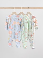 Blue 3 Pack Floral Blue Baby Sleepsuit (0-2yrs) - Image 2 of 13