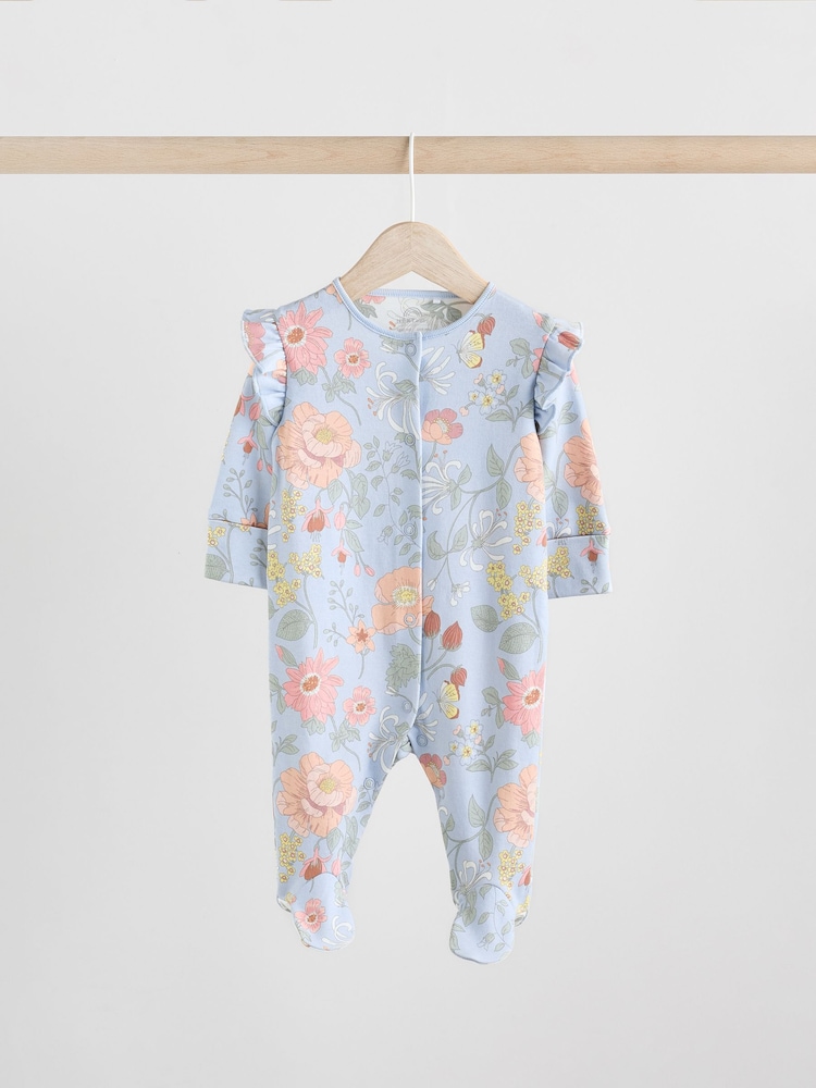 Blue 3 Pack Floral Blue Baby Sleepsuit (0-2yrs) - Image 3 of 13