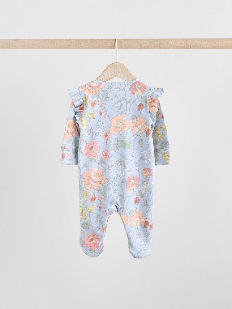 Blue 3 Pack Floral Blue Baby Sleepsuit (0-2yrs) - Image 4 of 13