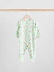 Blue 3 Pack Floral Blue Baby Sleepsuit (0-2yrs) - Image 5 of 13