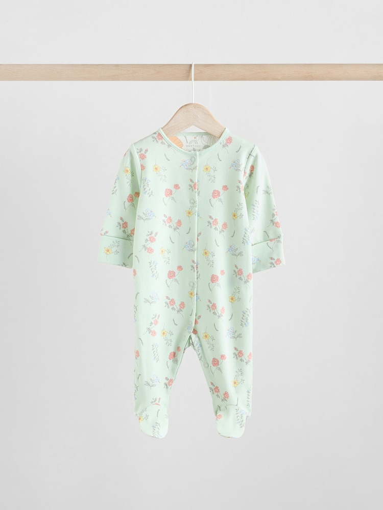 Blue 3 Pack Floral Blue Baby Sleepsuit (0-2yrs) - Image 5 of 13
