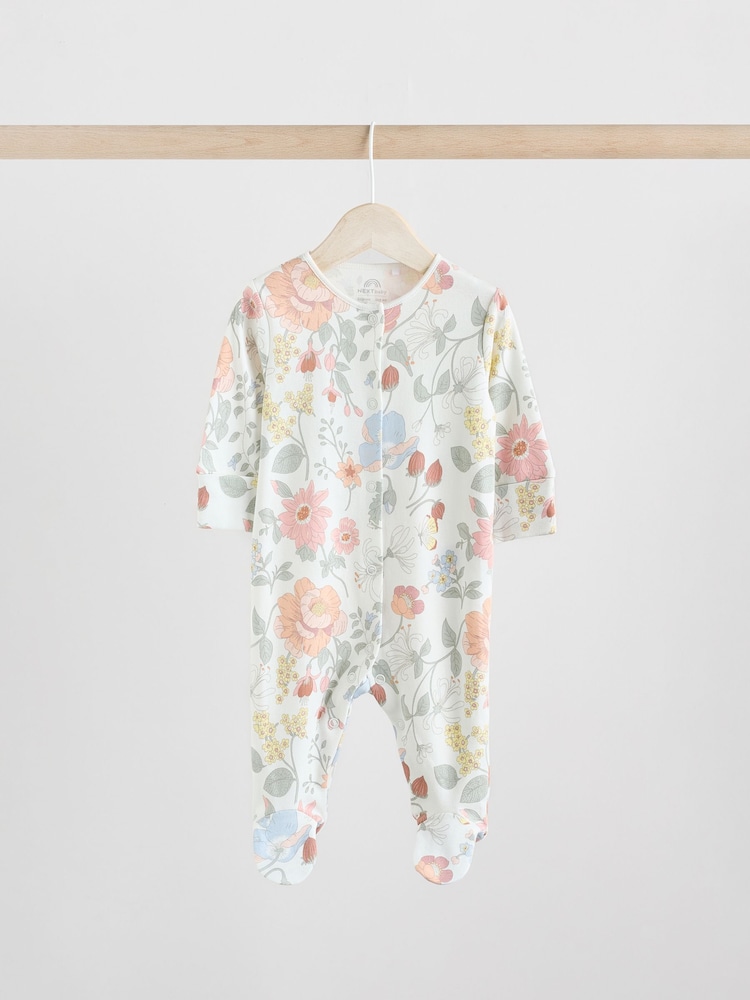 Blue 3 Pack Floral Blue Baby Sleepsuit (0-2yrs) - Image 6 of 13