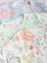 Blue 3 Pack Floral Blue Baby Sleepsuit (0-2yrs) - Image 8 of 13