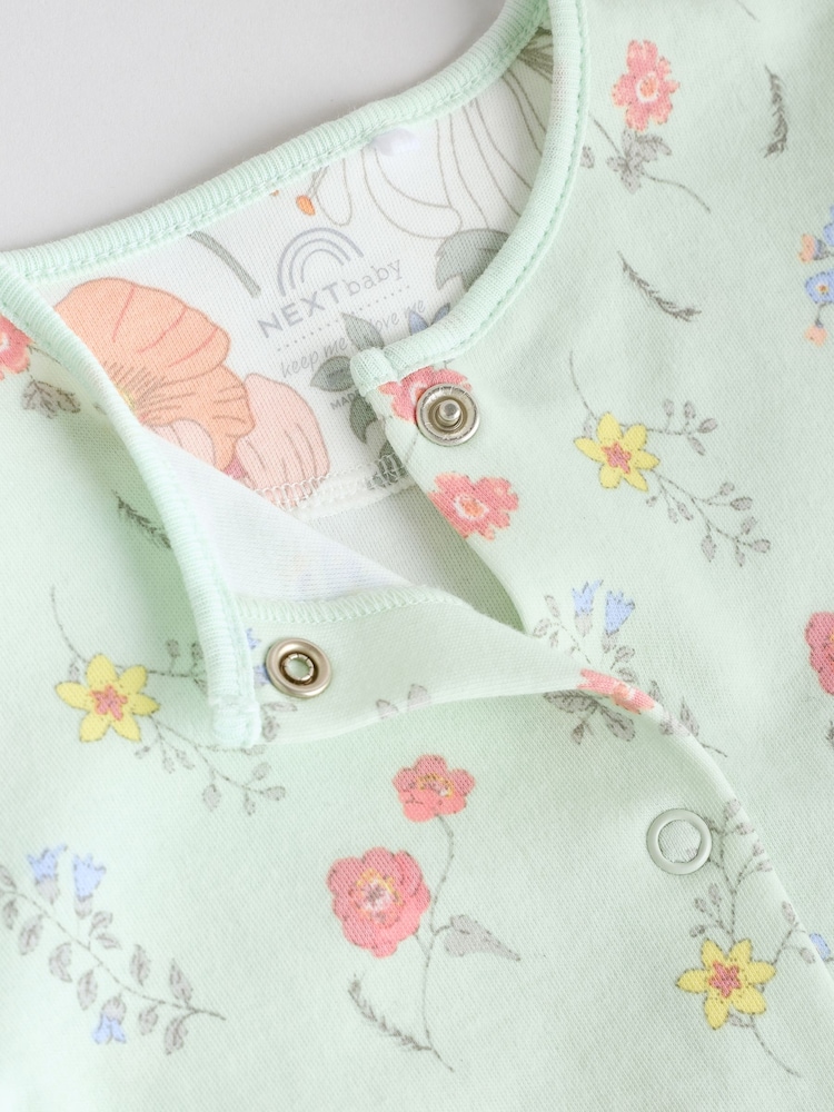Blue 3 Pack Floral Blue Baby Sleepsuit (0-2yrs) - Image 9 of 13