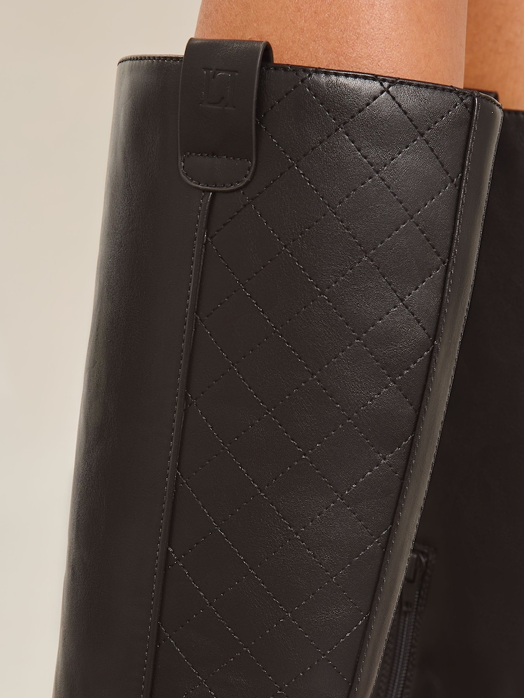 Lipsy Black Mid Block Heel Knee High Chunky Quilted Panel Faux Leather Pull On Boot - Image 3 of 4