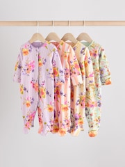 Yellow Floral Baby 100% Cotton Sleepsuits 4 Pack (0-2yrs) - Image 1 of 14