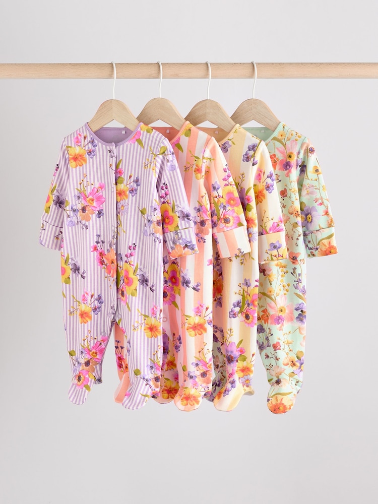 Gelb - Geblümte Baby-Schlafanzüge aus 100 % Baumwolle im 4er-Pack (0–2 Jahre) - Bild 1 von 14 Gelb - Geblümte Baby-Schlafanzüge aus 100 % Baumwolle im 4er-Pack (0–2 Jahre) - Bild 1 von 14