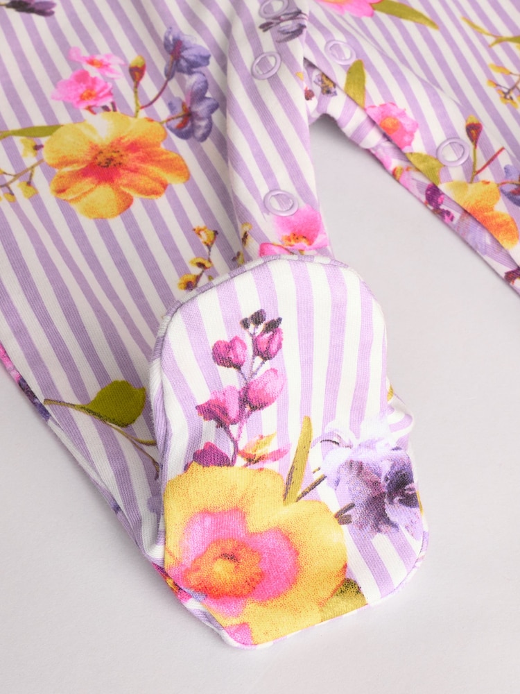 Yellow Floral Baby 100% Cotton Sleepsuits 4 Pack (0-2yrs) - Image 11 of 14