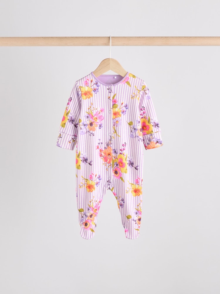 Yellow Floral Baby 100% Cotton Sleepsuits 4 Pack (0-2yrs) - Image 3 of 14