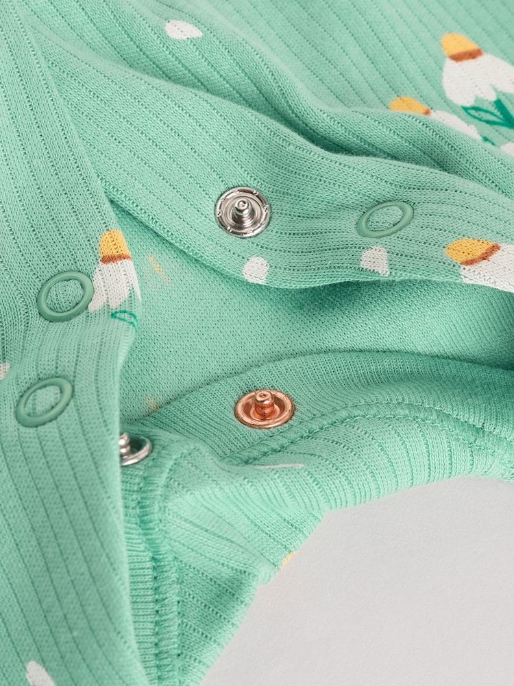 Green Floral Baby 100% Cotton Sleepsuits 4 Pack (0-2yrs) - Image 14 of 14