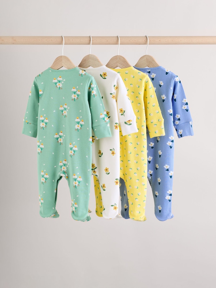Green Floral Baby 100% Cotton Sleepsuits 4 Pack (0-2yrs) - Image 2 of 14