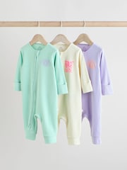 Multi Two Way Zip Baby Footless 100% Cotton Sleepsuits 3 Pack (0mths-3yrs) - Image 1 of 14