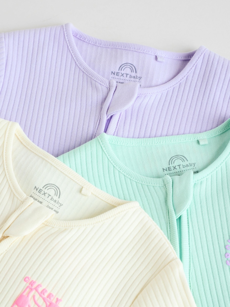 Multi Two Way Zip Baby Footless 100% Cotton Sleepsuits 3 Pack (0mths-3yrs) - Image 10 of 14