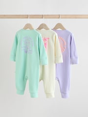 Multi Two Way Zip Baby Footless 100% Cotton Sleepsuits 3 Pack (0mths-3yrs) - Image 2 of 14