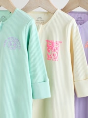 Multi Two Way Zip Baby Footless 100% Cotton Sleepsuits 3 Pack (0mths-3yrs) - Image 9 of 14