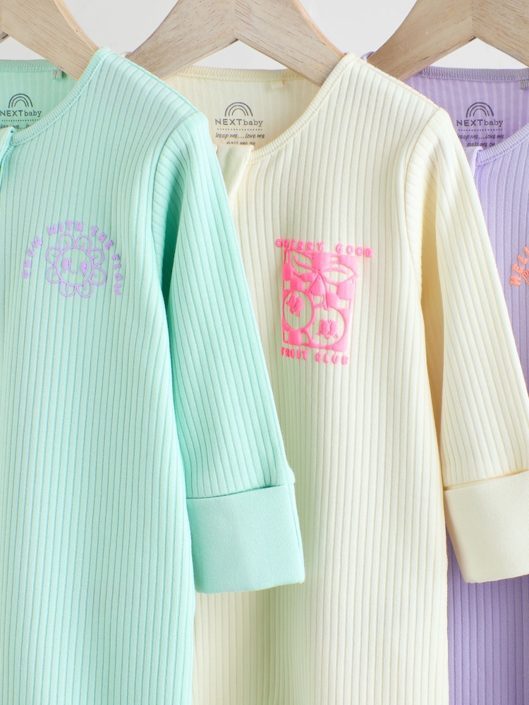 Multi Two Way Zip Baby Footless 100% Cotton Sleepsuits 3 Pack (0mths-3yrs) - Image 9 of 14