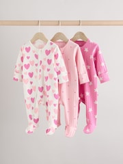 Rose - Lot de 3 dors-bien en2 100% coton imprimé cœur rose (0mois) (0mois-2ans) - Image 1 de 15