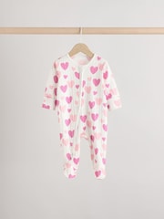 Rose - Lot de 3 dors-bien en2 100% coton imprimé cœur rose (0mois) (0mois-2ans) - Image 2 de 15