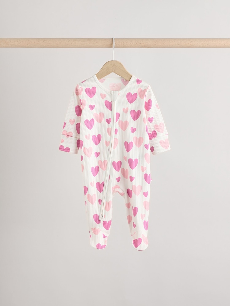 Rose - Lot de 3 dors-bien en2 100% coton imprimé cœur rose (0mois) (0mois-2ans) - Image 2 of 15