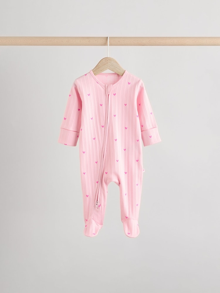 Rose - Lot de 3 dors-bien en2 100% coton imprimé cœur rose (0mois) (0mois-2ans) - Image 3 of 15