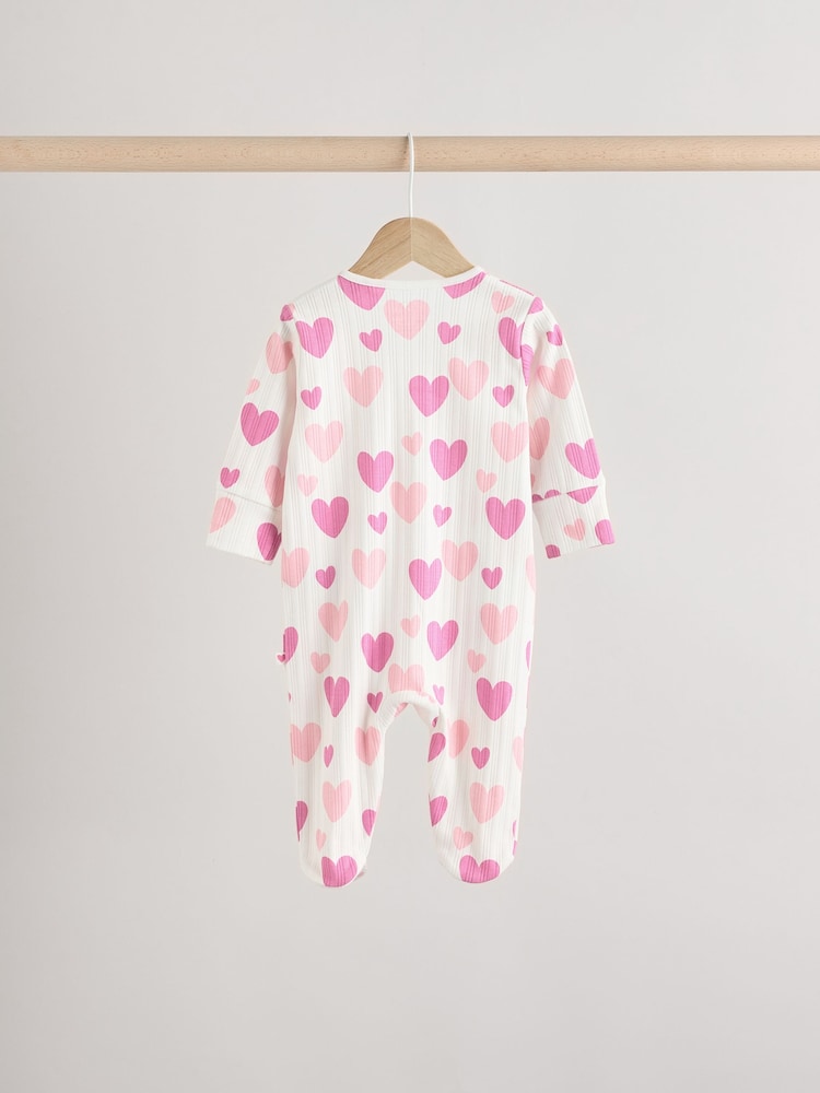 Rose - Lot de 3 dors-bien en2 100% coton imprimé cœur rose (0mois) (0mois-2ans) - Image 6 of 15