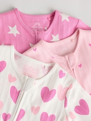 Rose - Lot de 3 dors-bien en2 100% coton imprimé cœur rose (0mois) (0mois-2ans) - Image 8 de 15