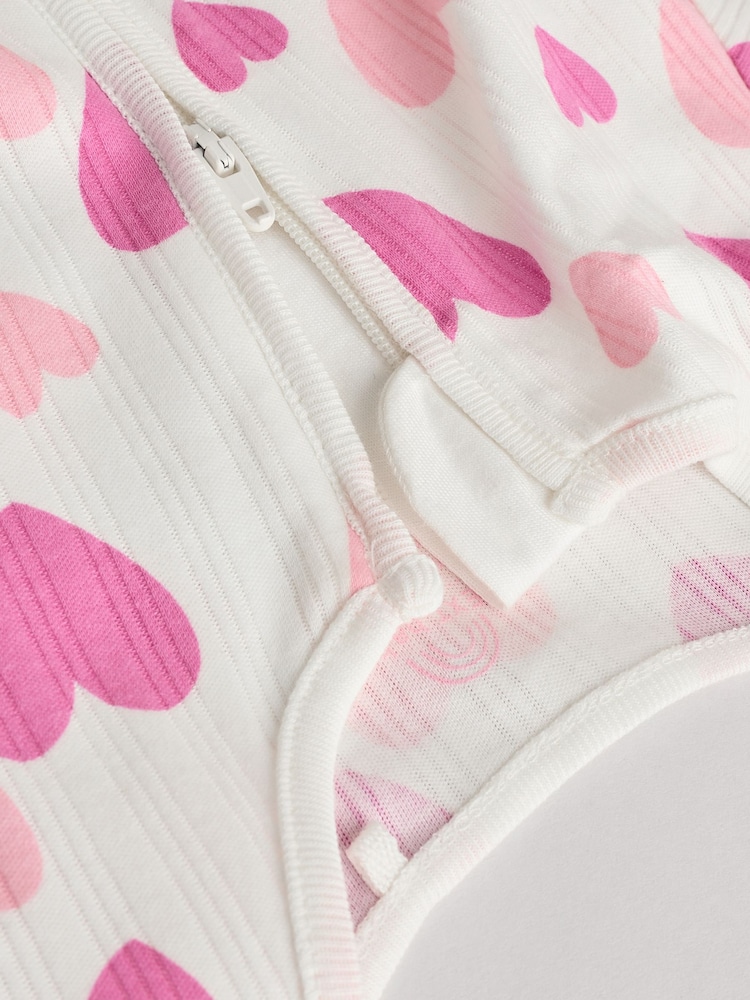 Rose - Lot de 3 dors-bien en2 100% coton imprimé cœur rose (0mois) (0mois-2ans) - Image 9 of 15