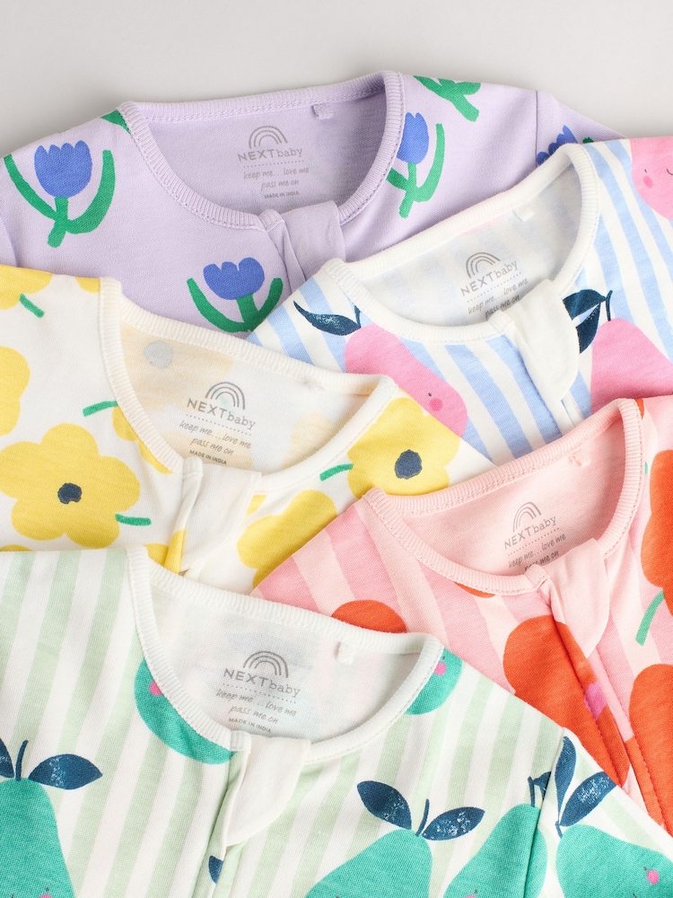 Multi Two Way Zip Baby 100% Fruit Cotton Sleepsuits 5 Pack (0mths-2yrs) - Image 10 of 14