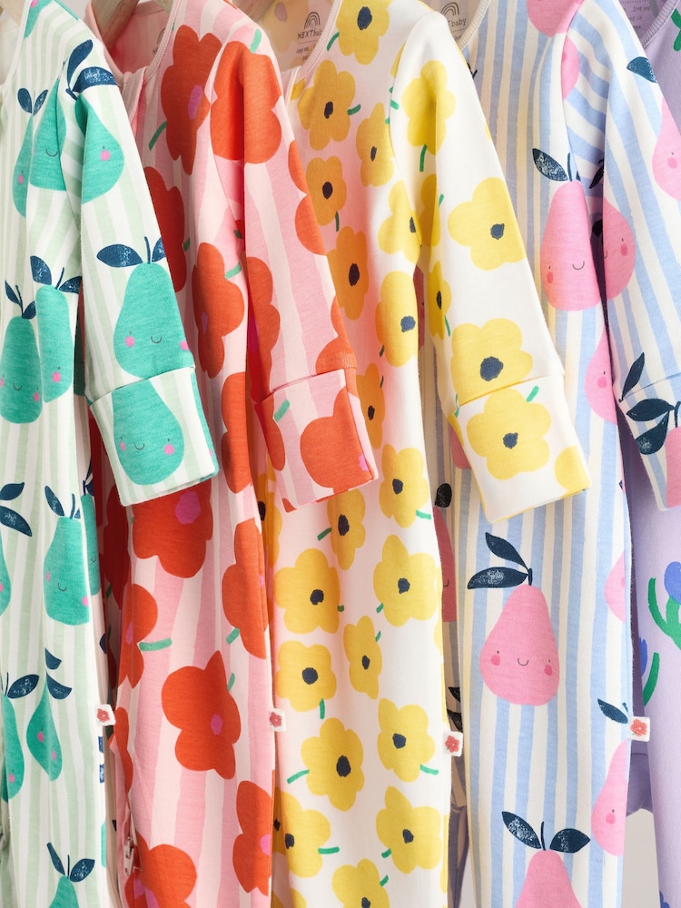 Multi Two Way Zip Baby 100% Fruit Cotton Sleepsuits 5 Pack (0mths-2yrs) - Image 9 of 14