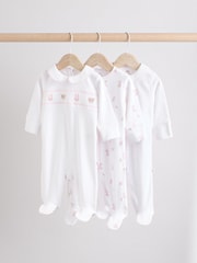 White Baby Collar 100% Cotton Sleepsuits 3 Pack (0-2yrs) - Image 1 of 13